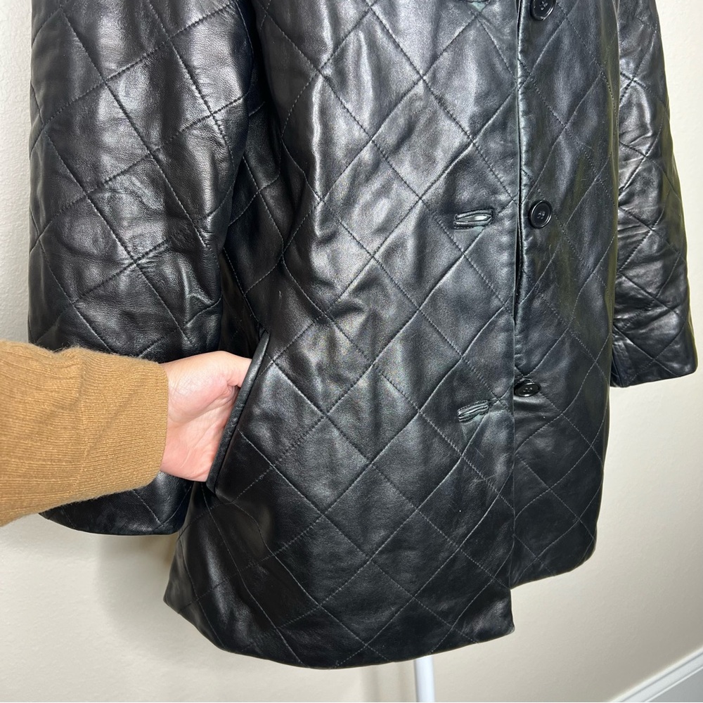 Iris Singer Black Quilted Button Front Leather Ja… - image 5
